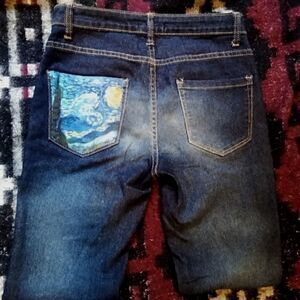 Forever 21 Van Gogh Starry Night Skinny  Blue Jeans Spackle Art 26